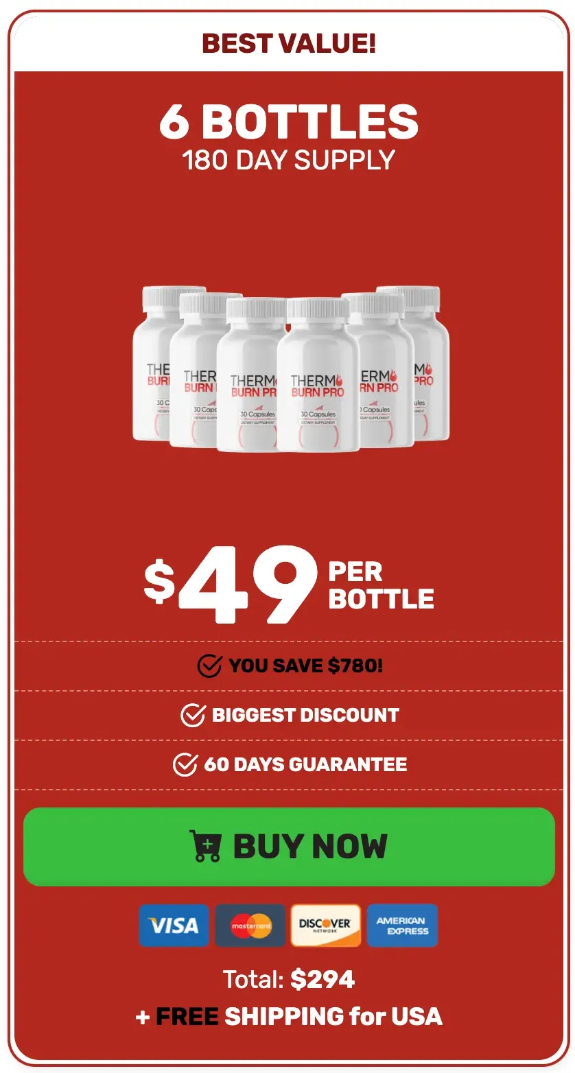 Thermo Burn Pro 6 bottle package — 180 day supply best value deal with free US shipping