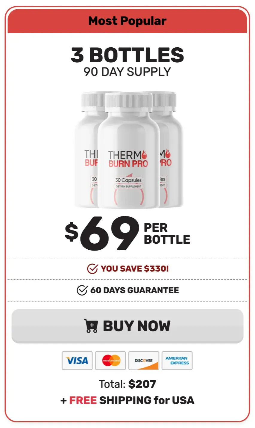 Thermo Burn Pro 3 bottle package — 90 day supply most popular pack with free US shipping